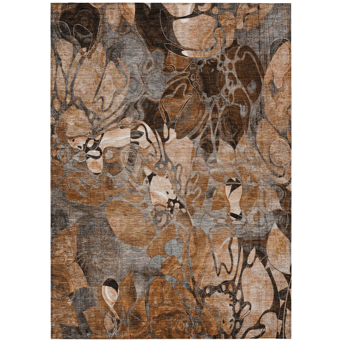 10' X 14' Chocolate Terracotta And Ivory Floral Washable Non Skid Indoor Outdoor Area Rug