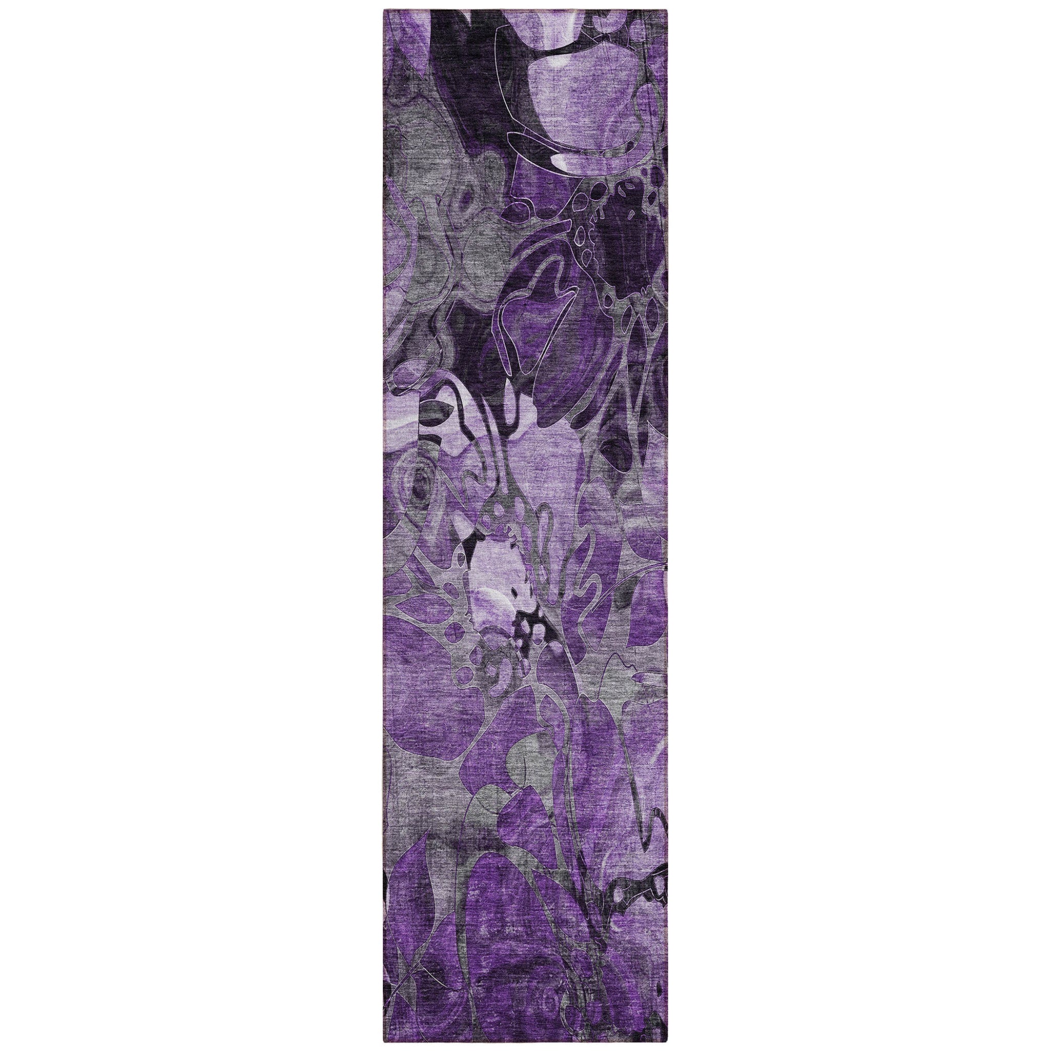 8' Runner Purple Floral Washable Non Skid Indoor Outdoor Runner Rug