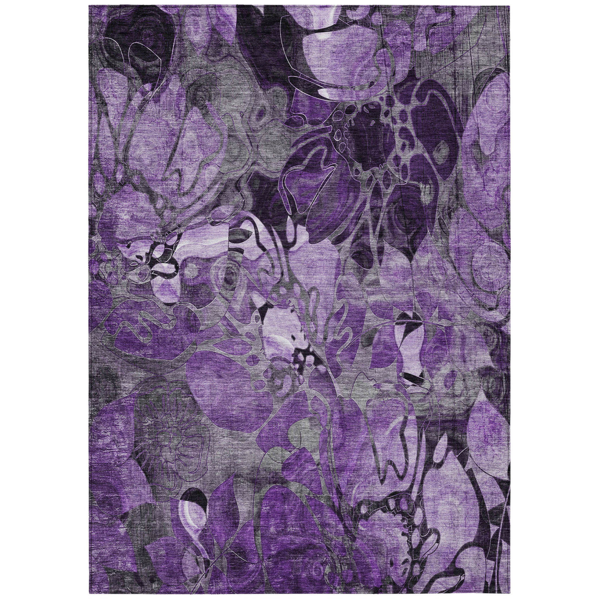 5' X 8' Purple Floral Washable Non Skid Indoor Outdoor Area Rug