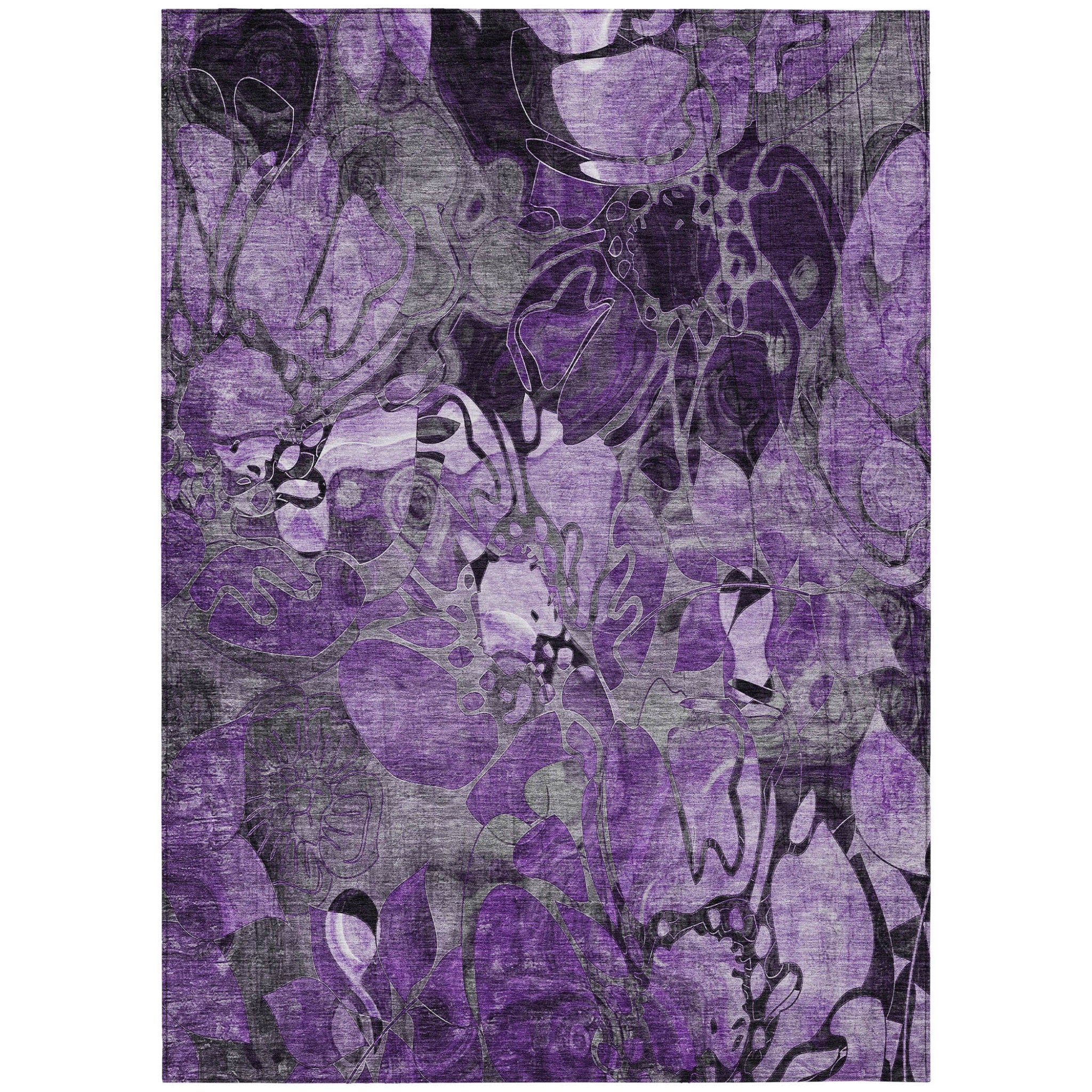 10' X 14' Purple Floral Washable Non Skid Indoor Outdoor Area Rug