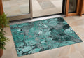 2' X 3' Teal Black And Gray Floral Washable Non Skid Indoor Outdoor Area Rug
