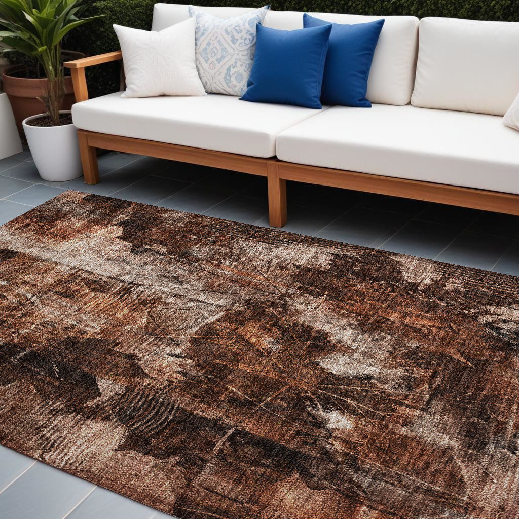10' X 14' Orange Floral Washable Non Skid Indoor Outdoor Area Rug