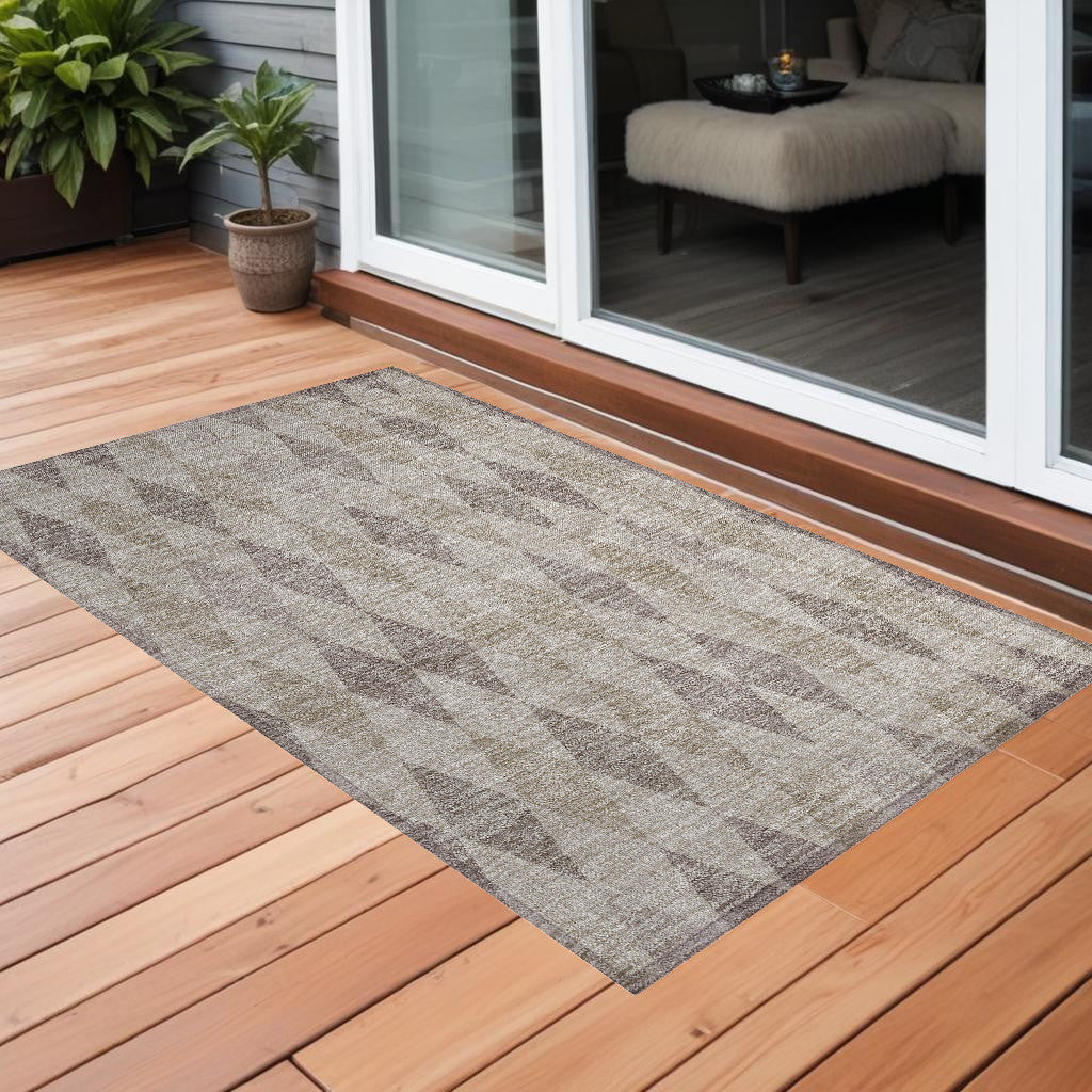 2' X 3' Beige Taupe And Brown Geometric Washable Non Skid Indoor Outdoor Area Rug