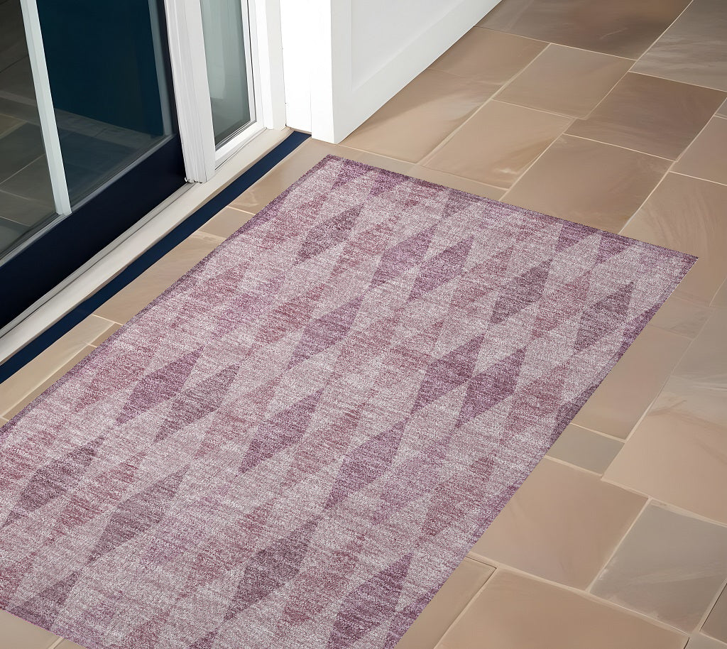 3' X 5' Blush Geometric Washable Non Skid Indoor Outdoor Area Rug