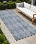 8' Runner Denim Blue Geometric Washable Non Skid Indoor Outdoor Runner Rug