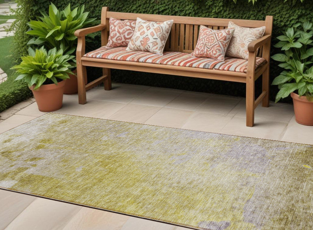 8' Runner Gold Beige And Purple Abstract Washable Non Skid Indoor Outdoor Runner Rug