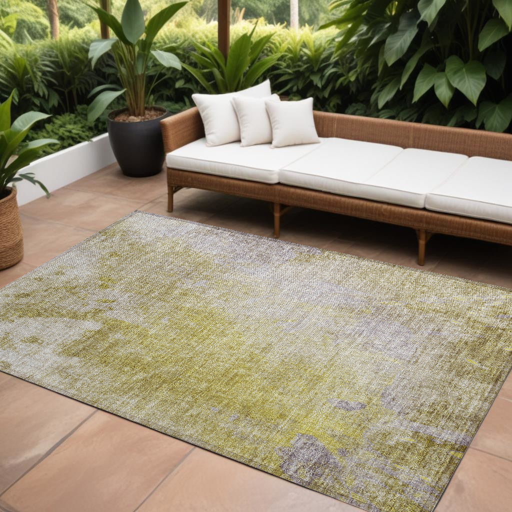 8' X 10' Gold Beige And Purple Abstract Washable Non Skid Indoor Outdoor Area Rug