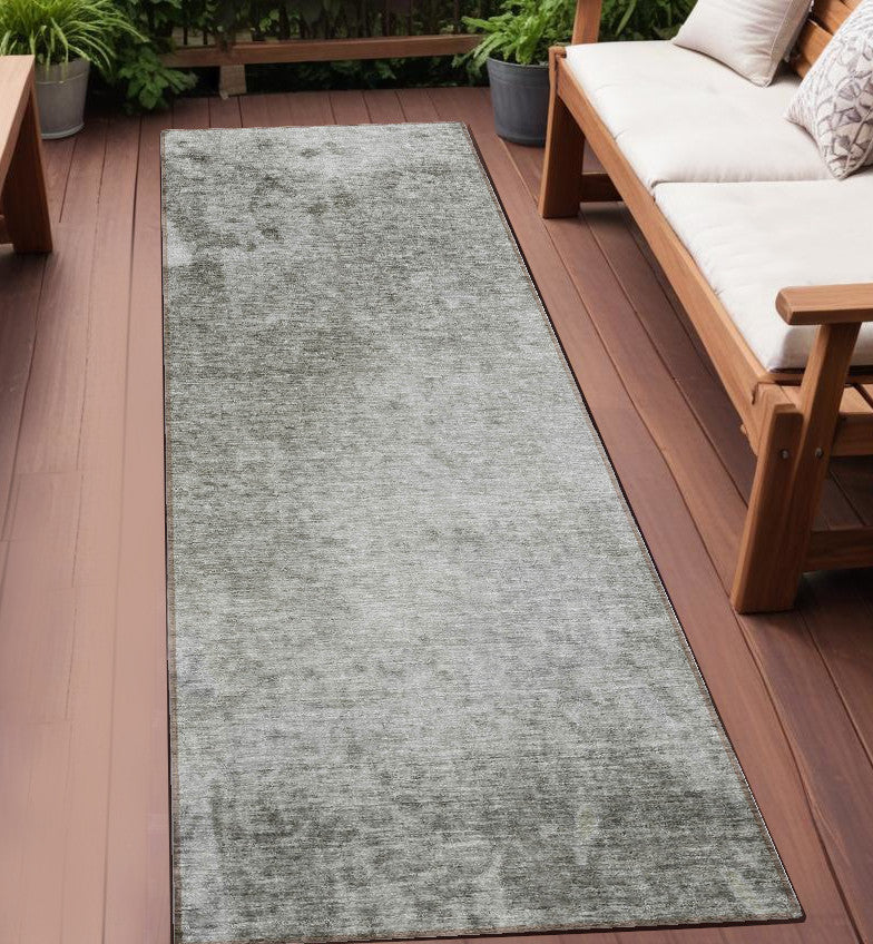 8' Runner Gray And Off White Abstract Washable Non Skid Indoor Outdoor Runner Rug