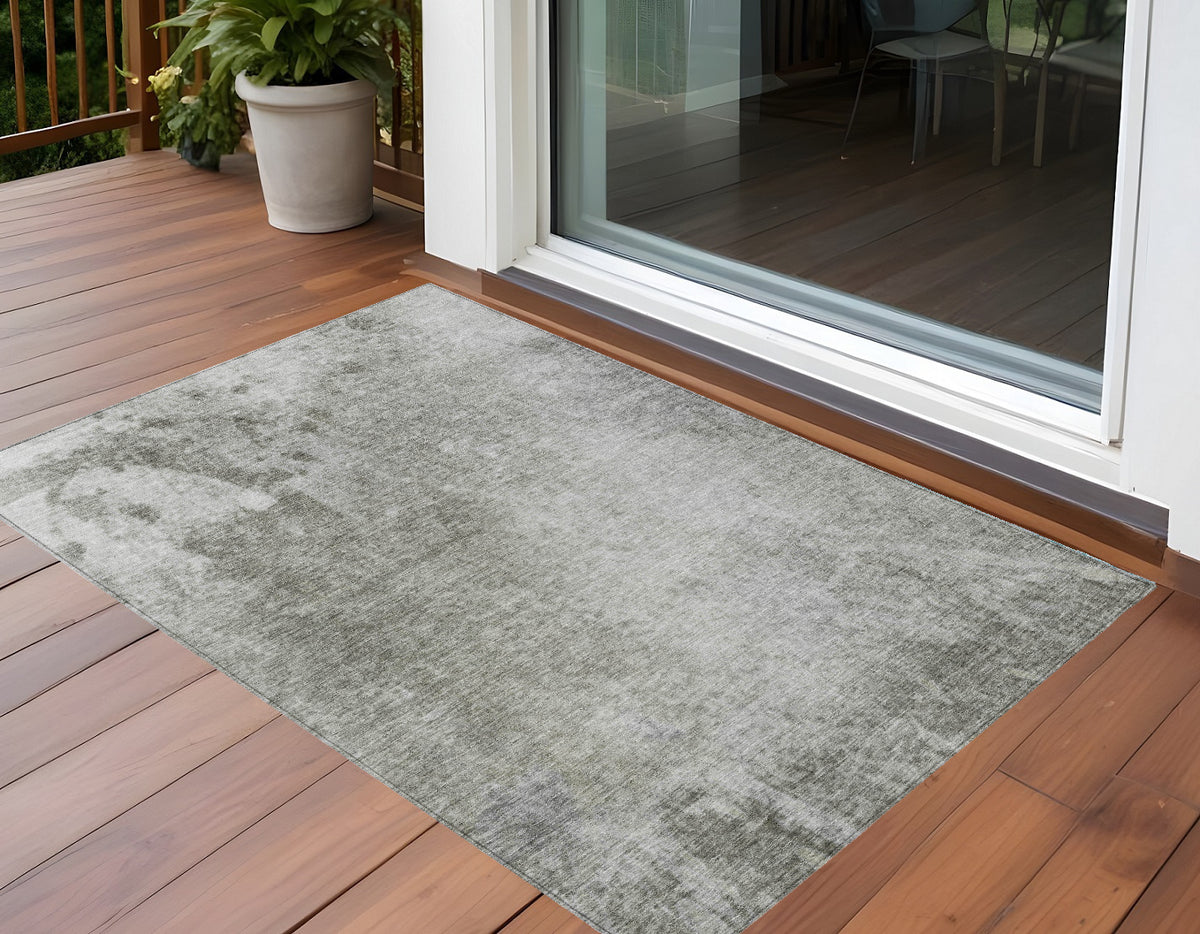3' X 5' Gray And Off White Abstract Washable Non Skid Indoor Outdoor Area Rug