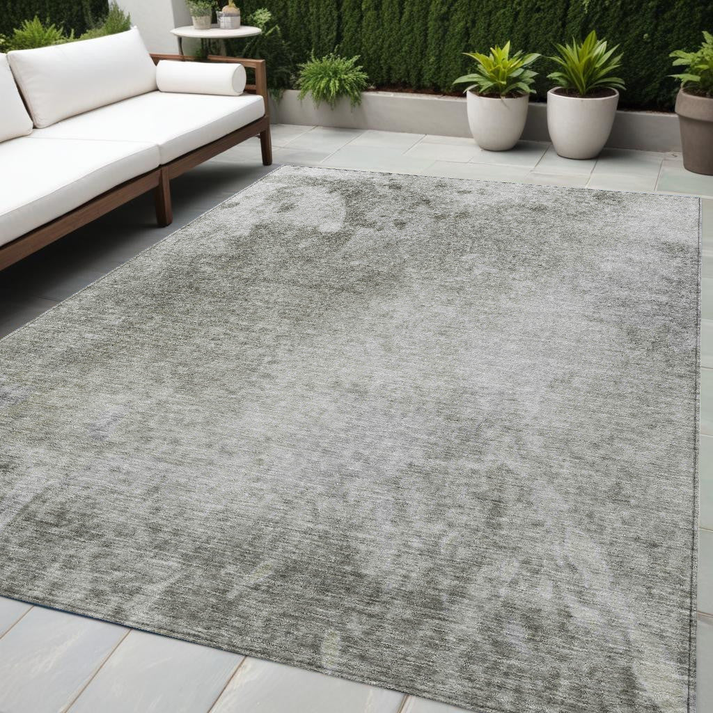 5' X 8' Gray And Off White Abstract Washable Non Skid Indoor Outdoor Area Rug