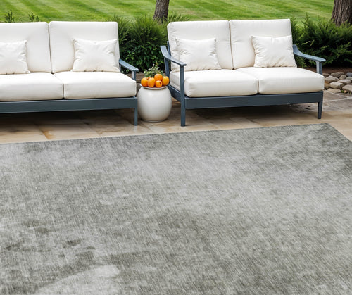 10' X 14' Gray Abstract Washable Indoor Outdoor Area Rug