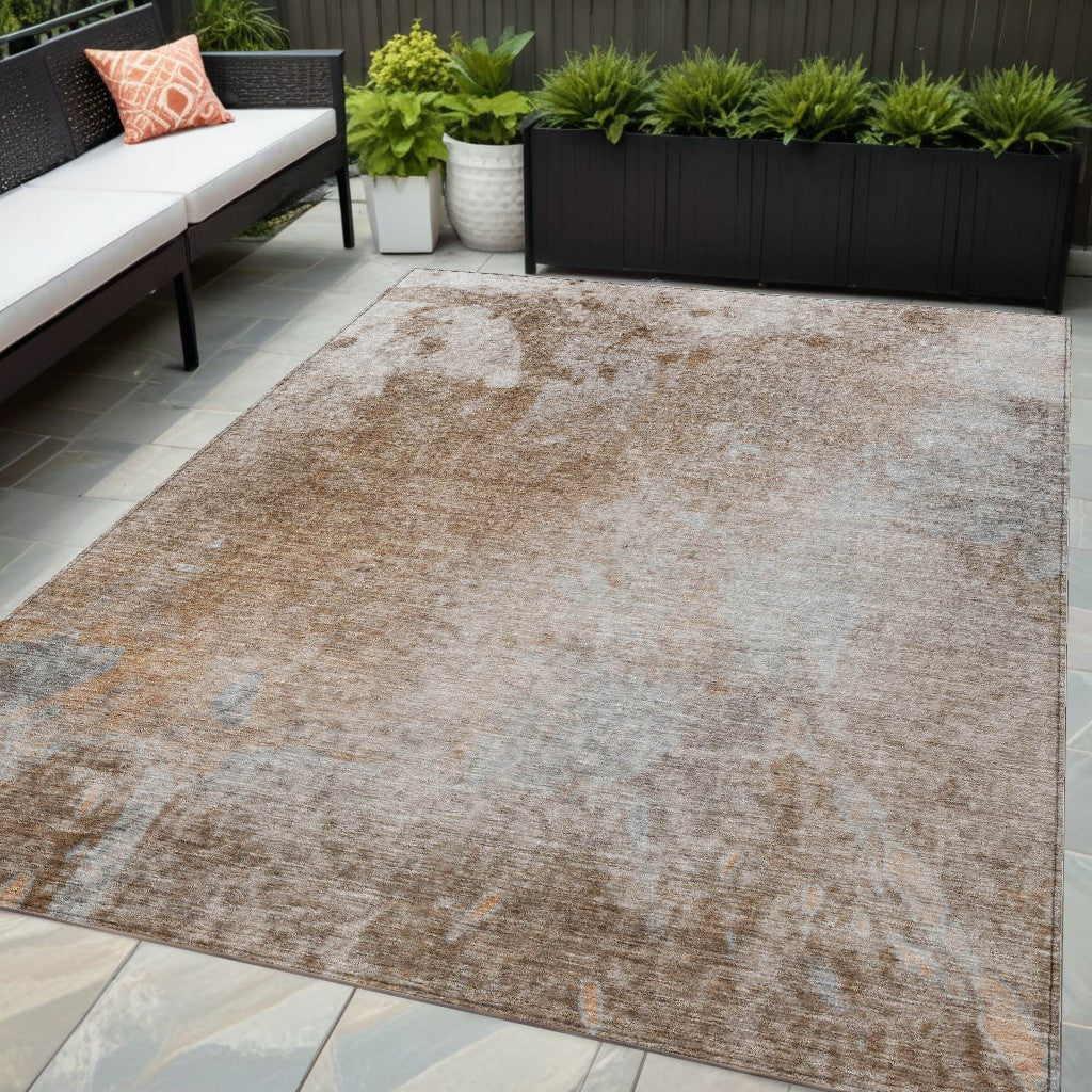 5' X 8' Brown And Off White Abstract Washable Non Skid Indoor Outdoor Area Rug