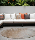 8' Round Brown And Off White Round Abstract Washable Non Skid Indoor Outdoor Area Rug