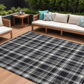 9' X 12' Black Gray And White Plaid Washable Non Skid Indoor Outdoor Area Rug