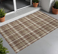 3' X 5' Chocolate And Ivory Plaid Washable Non Skid Indoor Outdoor Area Rug
