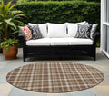 8' Round Chocolate And Ivory Round Plaid Washable Non Skid Indoor Outdoor Area Rug