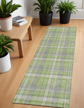 8' Runner Green And Gray Plaid Washable Non Skid Indoor Outdoor Runner Rug