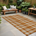 8' Runner Orange And Ivory Plaid Washable Non Skid Indoor Outdoor Runner Rug