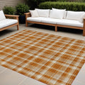 8' X 10' Orange And Ivory Plaid Washable Non Skid Indoor Outdoor Area Rug