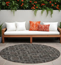8' Round Gray And Black Round Floral Medallion Washable Non Skid Indoor Outdoor Area Rug