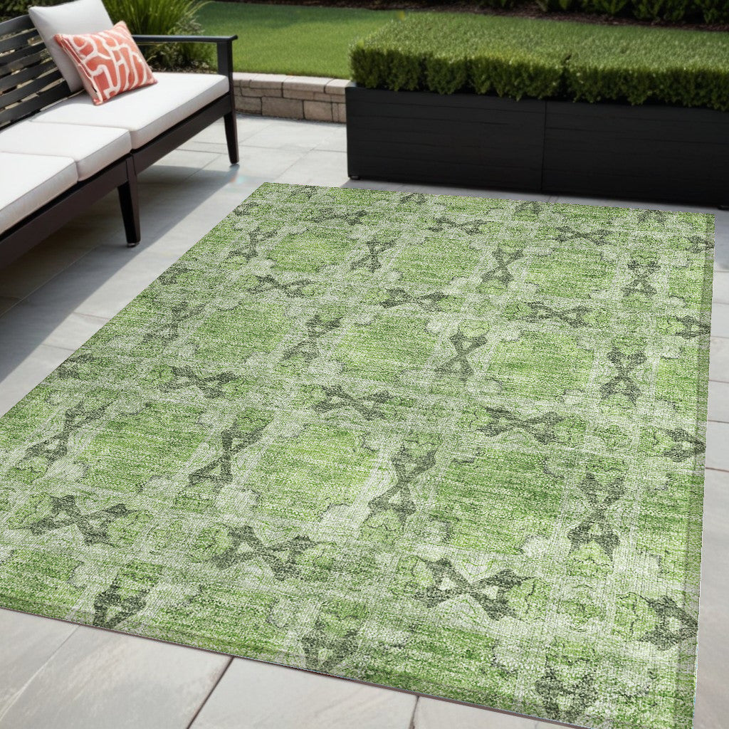 5' X 8' Green Floral Medallion Washable Non Skid Indoor Outdoor Area Rug