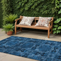 8' Runner Navy And Gray Floral Medallion Washable Non Skid Indoor Outdoor Runner Rug