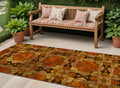 8' Runner Orange And Rust Floral Medallion Washable Non Skid Indoor Outdoor Runner Rug