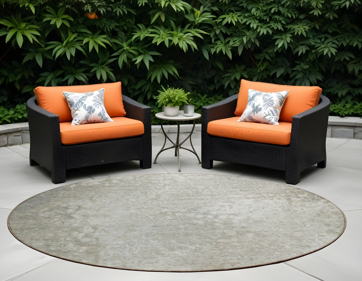 8' Round Beige Round Washable Non Skid Indoor Outdoor Area Rug