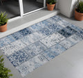 3' X 5' Denim Blue Patchwork Washable Non Skid Indoor Outdoor Area Rug