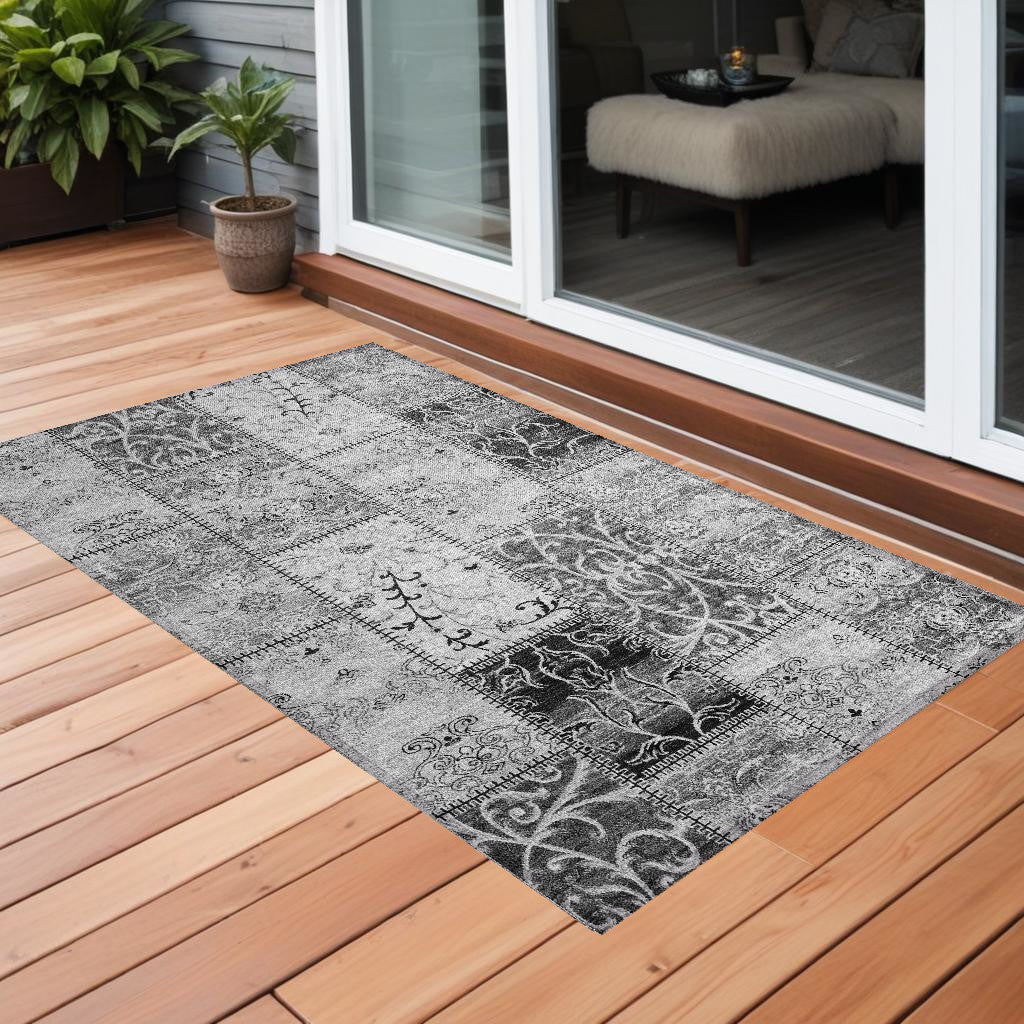 3' X 5' Gray Patchwork Washable Non Skid Indoor Outdoor Area Rug