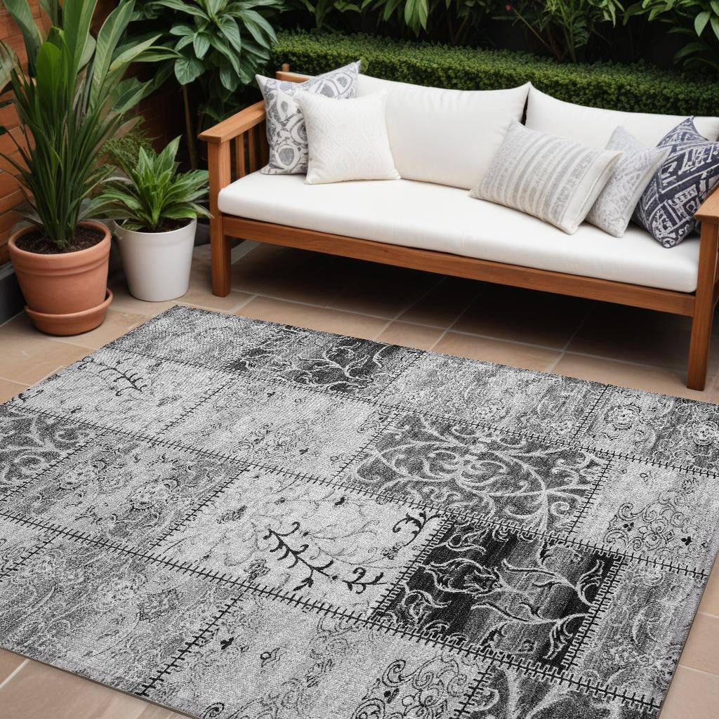 10' X 14' Gray Patchwork Washable Non Skid Indoor Outdoor Area Rug