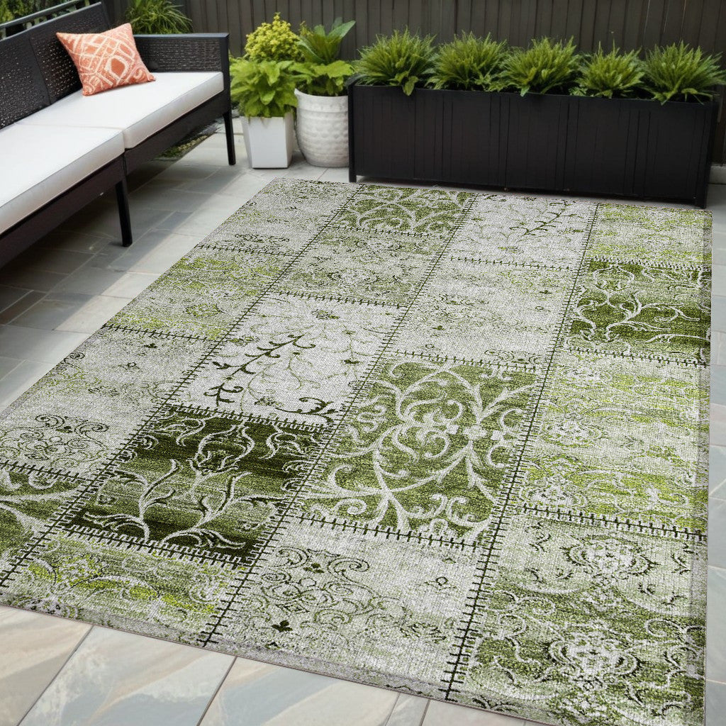 5' X 8' Green Patchwork Washable Non Skid Indoor Outdoor Area Rug
