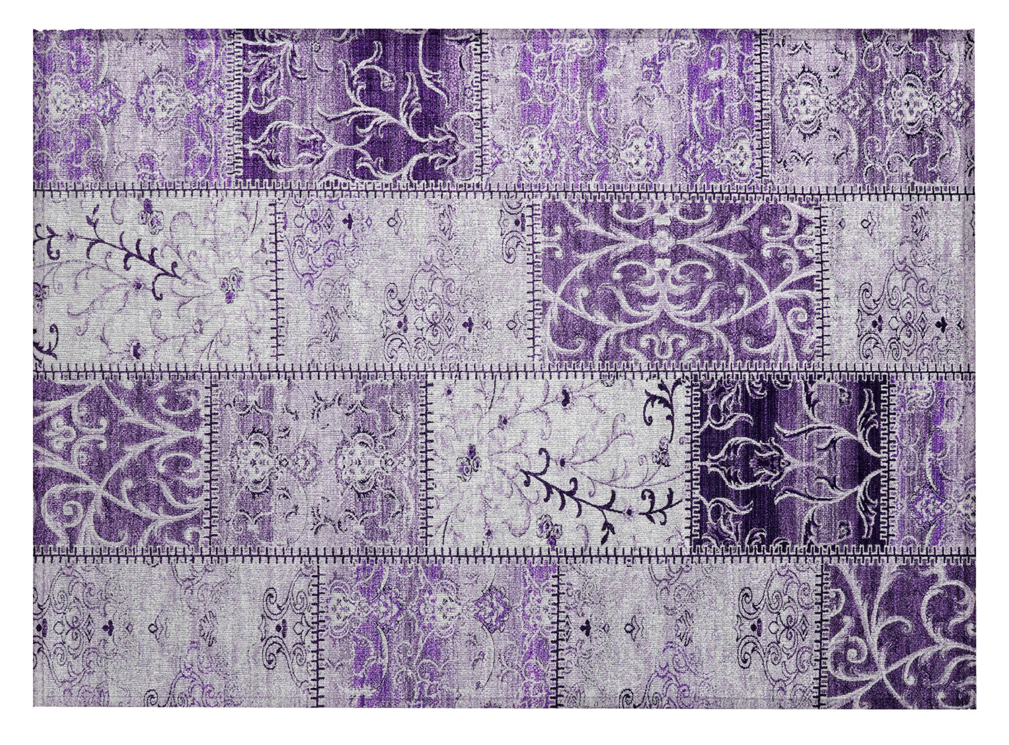 2' X 3' Purple Patchwork Washable Non Skid Indoor Outdoor Area Rug
