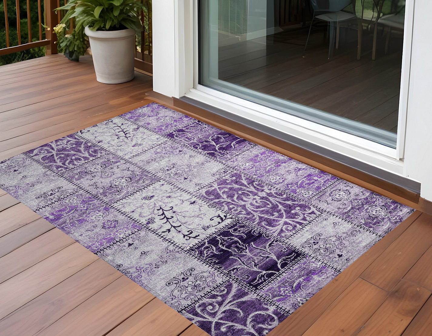 2' X 3' Purple Patchwork Washable Non Skid Indoor Outdoor Area Rug