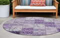 8' Round Purple Round Patchwork Washable Non Skid Indoor Outdoor Area Rug