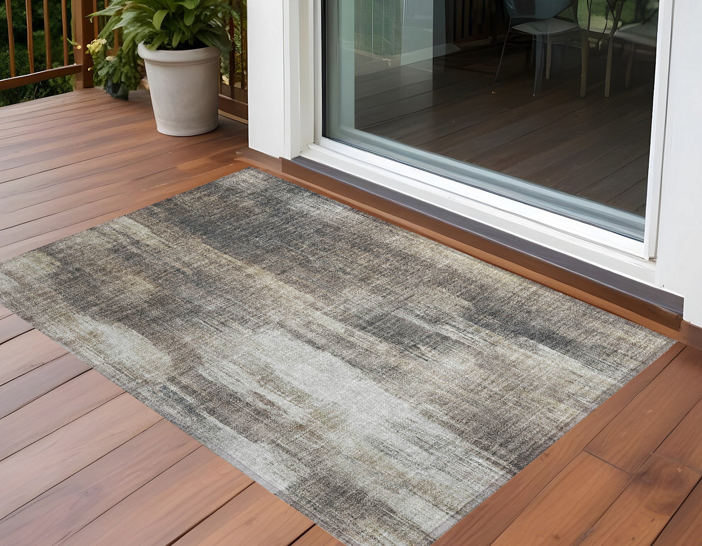 3' X 5' Taupe And Gray Abstract Washable Non Skid Indoor Outdoor Area Rug