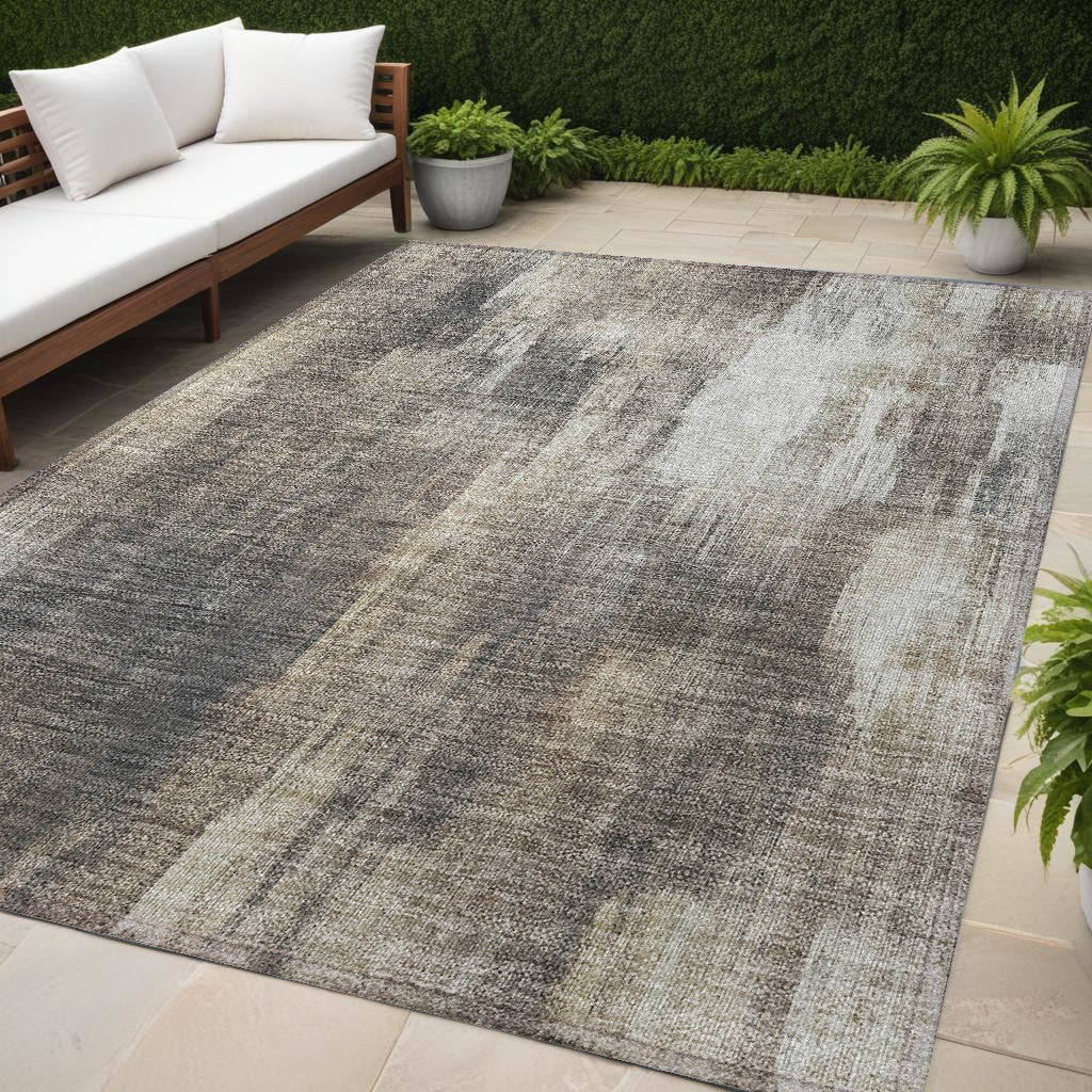 5' X 8' Taupe And Gray Abstract Washable Non Skid Indoor Outdoor Area Rug