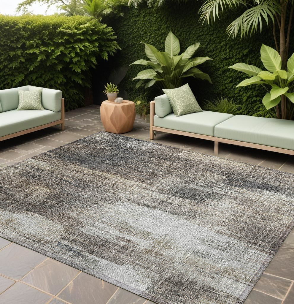 9' X 12' Taupe And Gray Abstract Washable Non Skid Indoor Outdoor Area Rug