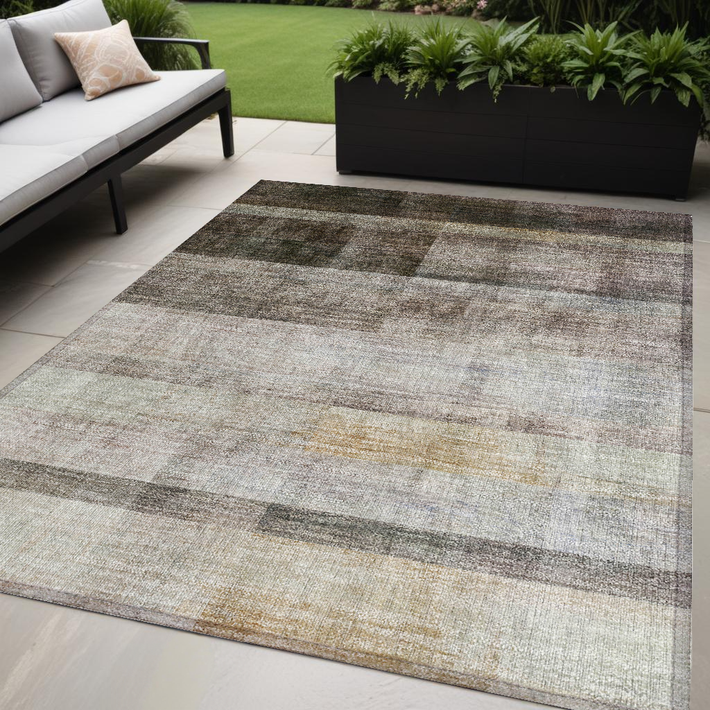 5' X 8' Brown Ombre Washable Non Skid Indoor Outdoor Area Rug