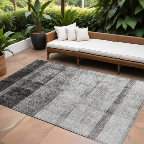 10' X 14' Gray Ombre Washable Non Skid Indoor Outdoor Area Rug