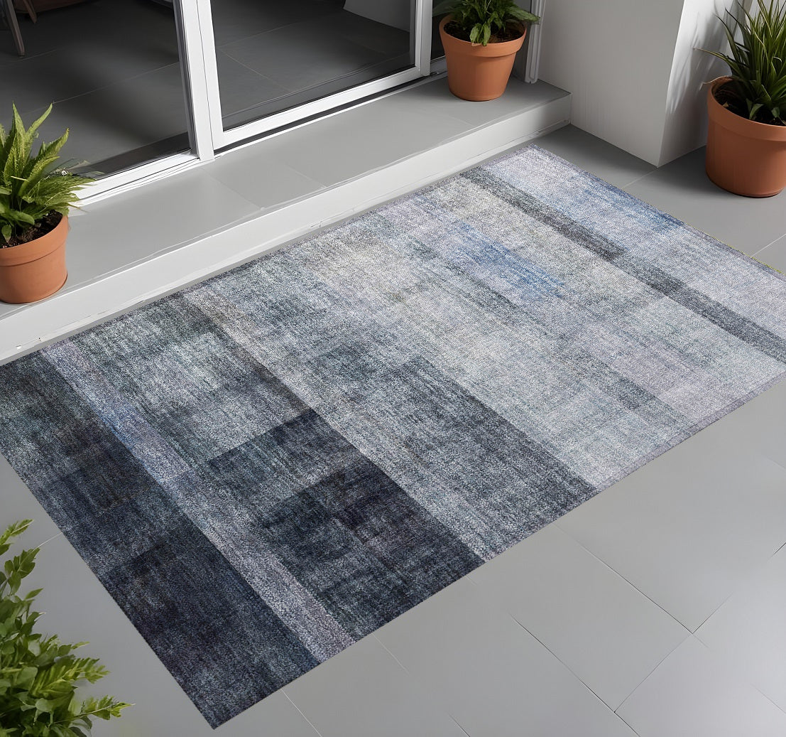 3' X 5' Navy And Gray Ombre Washable Non Skid Indoor Outdoor Area Rug