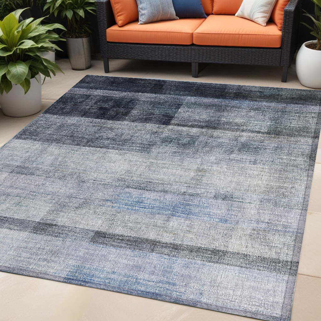 5' X 8' Navy And Gray Ombre Washable Non Skid Indoor Outdoor Area Rug