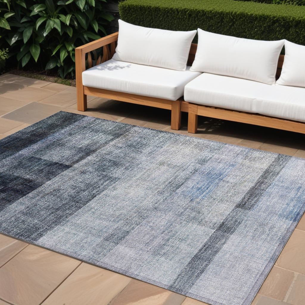 9' X 12' Navy And Gray Ombre Washable Non Skid Indoor Outdoor Area Rug