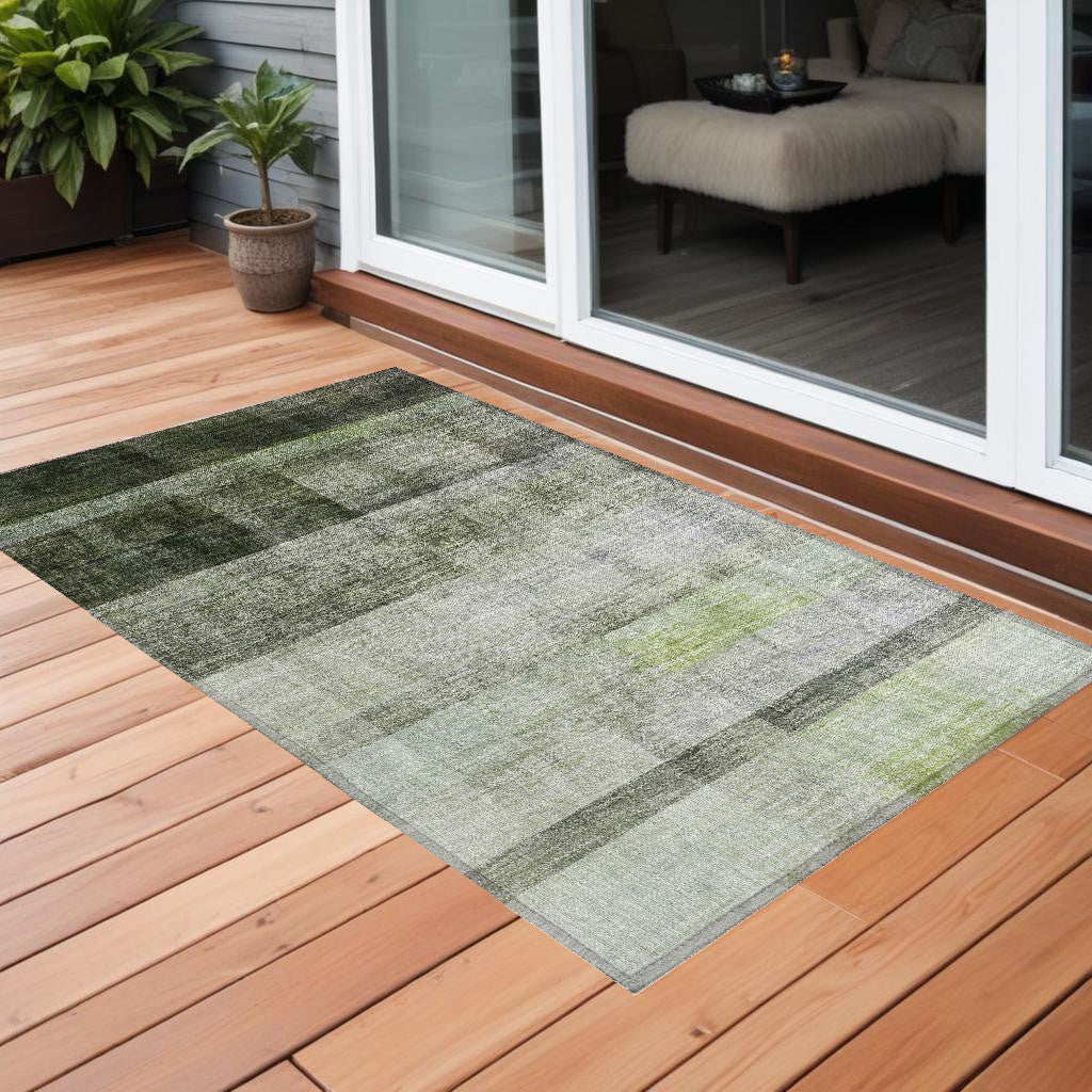 3' X 5' Olive Green Ombre Washable Non Skid Indoor Outdoor Area Rug