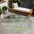 8' Round Olive Green Round Ombre Washable Non Skid Indoor Outdoor Area Rug