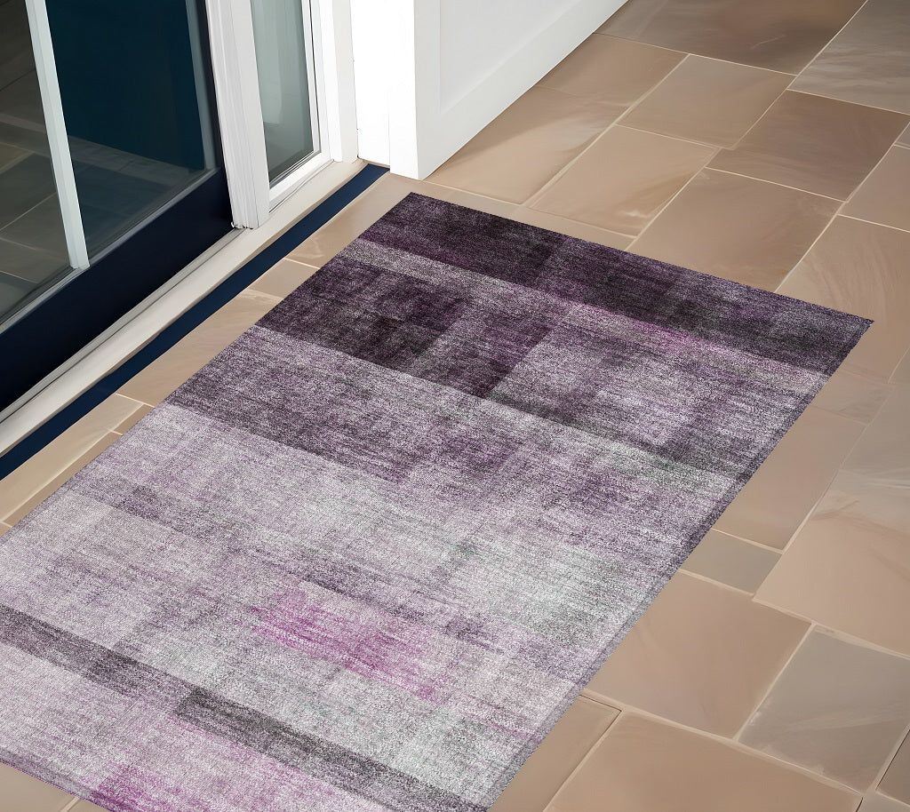 3' X 5' Purple Ombre Washable Non Skid Indoor Outdoor Area Rug