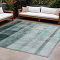10' X 14' Teal Ombre Washable Non Skid Indoor Outdoor Area Rug