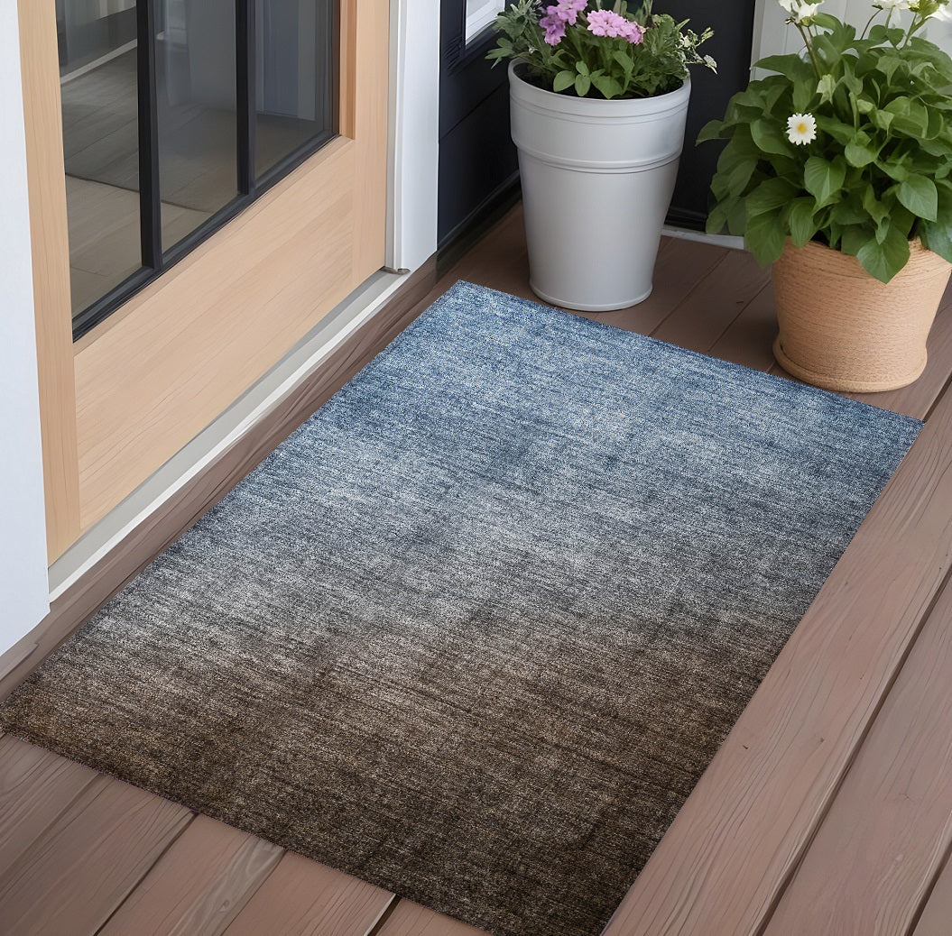 2' X 3' Blue And Green Ombre Washable Non Skid Indoor Outdoor Area Rug