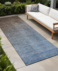 8' Runner Blue And Green Ombre Washable Non Skid Indoor Outdoor Runner Rug