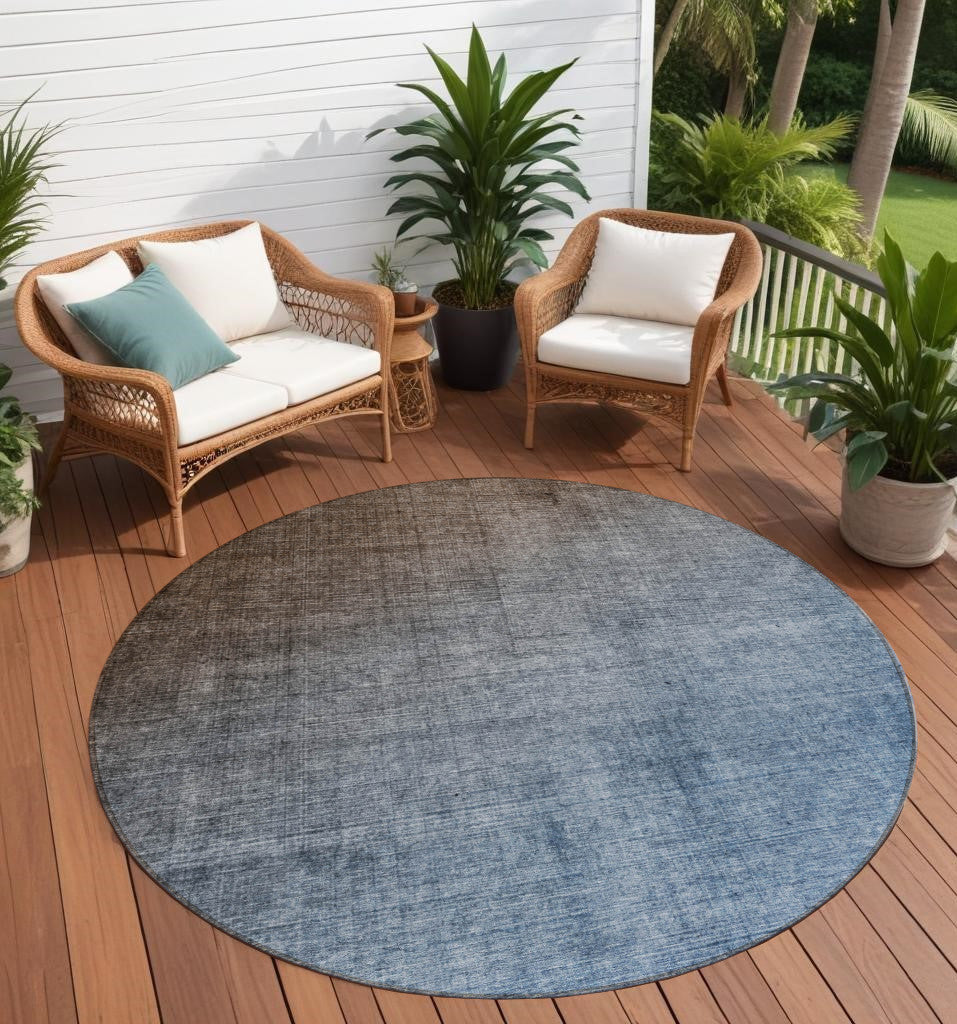 8' Round Blue And Green Round Ombre Washable Non Skid Indoor Outdoor Area Rug
